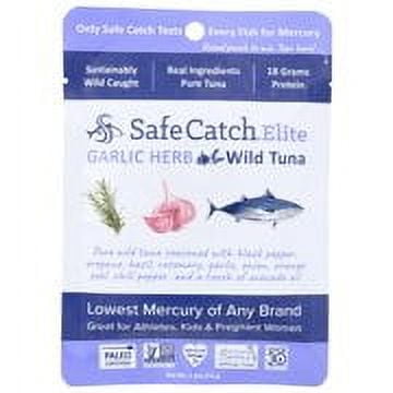 Safe Catch Seasoned Elite, Lowest Mercury Solid Garlic Herb Wild Tuna Steak, 2.6 oz Pouch (Pack of 12)