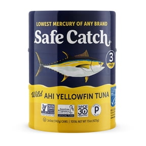 Safe Catch Wild Ahi Yellowfin Tuna, 3 Pack, 5 oz Cans Low-Mercury, High-Protein Canned Tuna