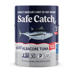 Safe Catch Wild Albacore Tuna, No Salt Added, 3 Pack, 5 oz Cans Mercury Tested Wild Caught Tuna