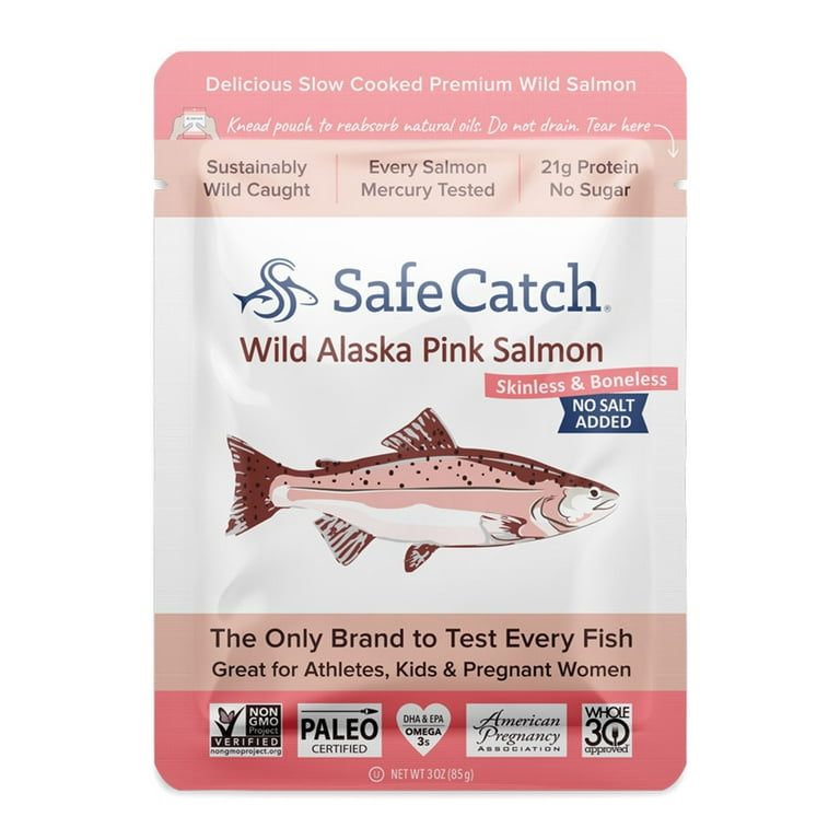 Safe Catch Wild Pink Salmon Skinless & Boneless 3oz Pouch 3, No