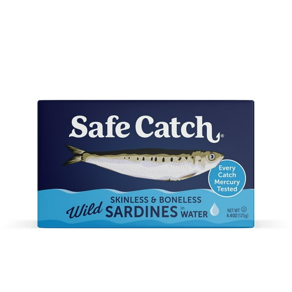 Safe Catch Wild Skinless & Boneless Sardines in Water, 4.4 oz Mercury Tested, High-Protein Sardines