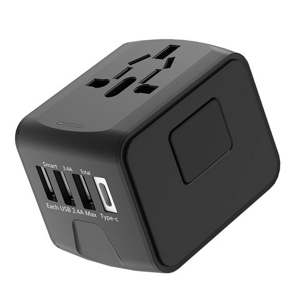 Safe-Certified Global Travel Power Adapter, Universal Charger for 5 Devices, Smart USB Charging Hub with AC Socket