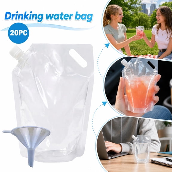 Safe Clear Liquid Bag Kit, Mini Plastic Bags, Plastic Storage Bags, Reusable Plastic Bags, 20 Pack Transparent Stand Up Spout Soft Drink Pouches with 1 Funnel, Tear Resistant