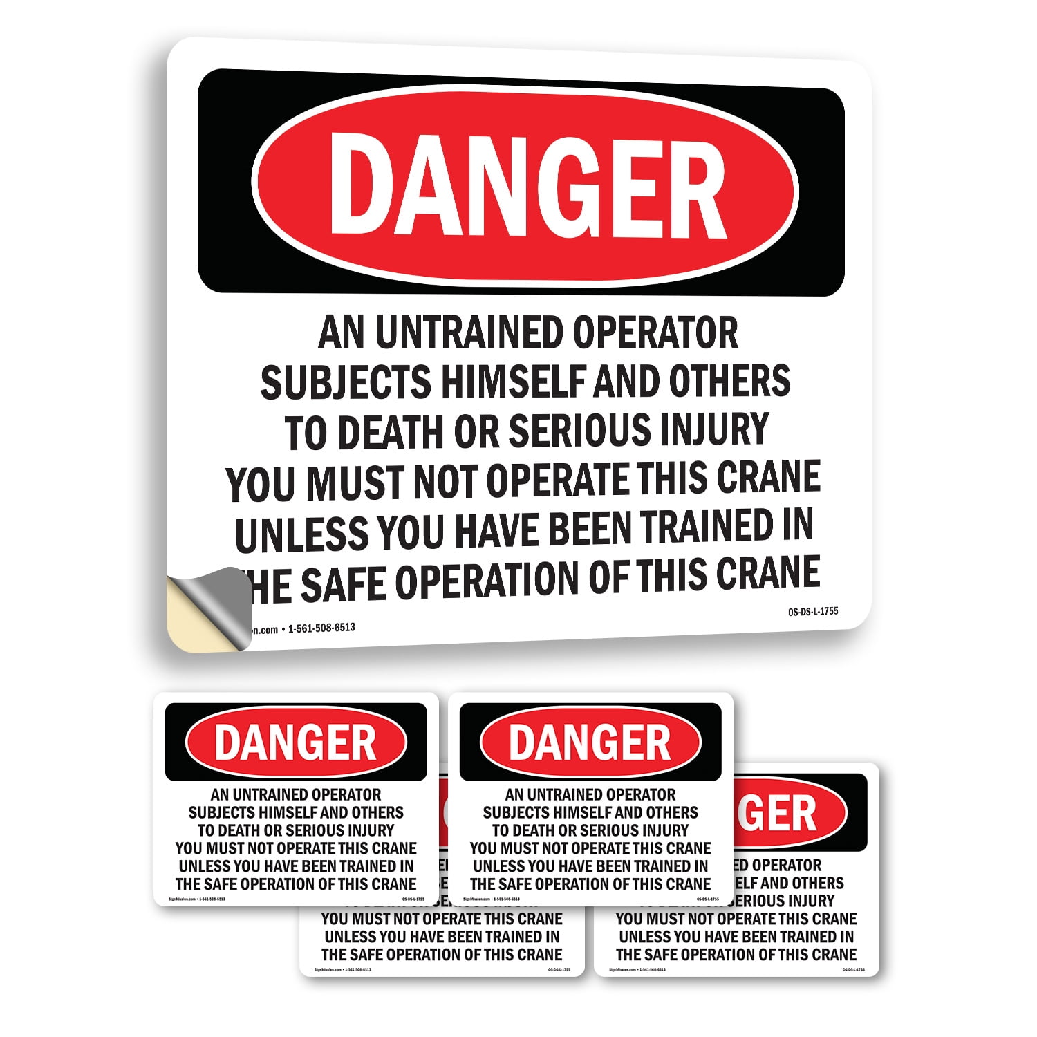 Machine Operator Lable Safe Crane Operation Untrained Operator OSHA Danger Vinyl Decal Label ...