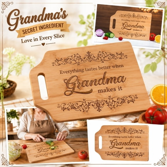 Safe Cutting Board, Engraved Phrase Cutting Board, Gourmet Serving Board, Gift for Grandma Birthday, 11X9X0.5 Inch Double Sided 2-In-1 Prep and Serve Board for Sandwiches, Deli