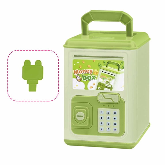 Safe Deposit Box Toys Children's Bank Piggy Bank with Lights Music and Key, Large Storage Money Saving Coin Bank for Kids with Electronic Lock and Play Features, Green