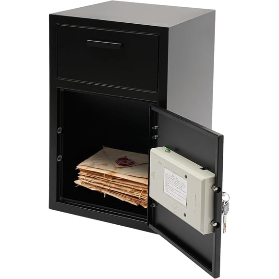 Safe, Digital Home Office Security Box Steel Cash Depository Safe with 4 Keys and Spare Battery Box, Heavy Duty Drop Slot Safe Money Drop Box for Money and Mail, 13.86 * 13.86 * 21.65 Inch