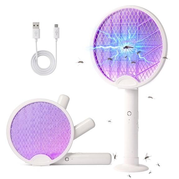 FIIOEOY Foldable Electric Fly Swatter Racket,3 in 1 Mosquito Bug Zapper 3500V Handheld Mosquito Killer with Purple Mosquito Light Rechargeable for Home Bedroom Kitchen Office Backyard Indoor Outdoor