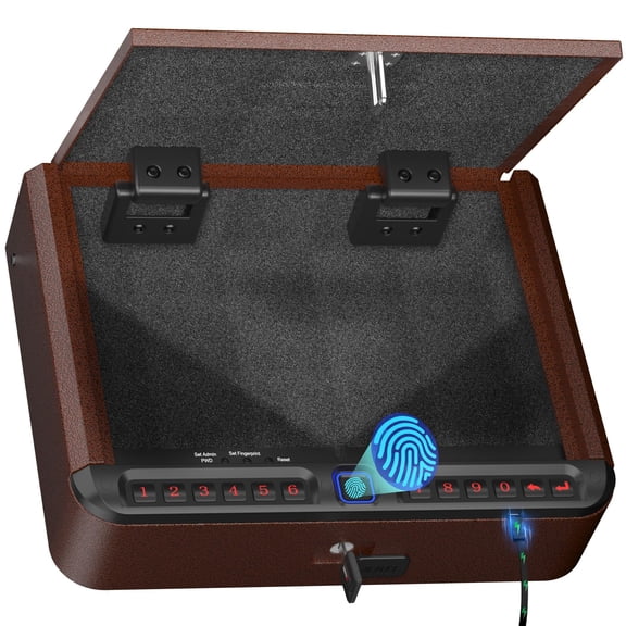 Safe For - Biometric 4 Ways Quick Access With Fingerprint/full-digital Keypad/key/app Lock And Security Cable Nightstand Bedside Home Antique Bronze