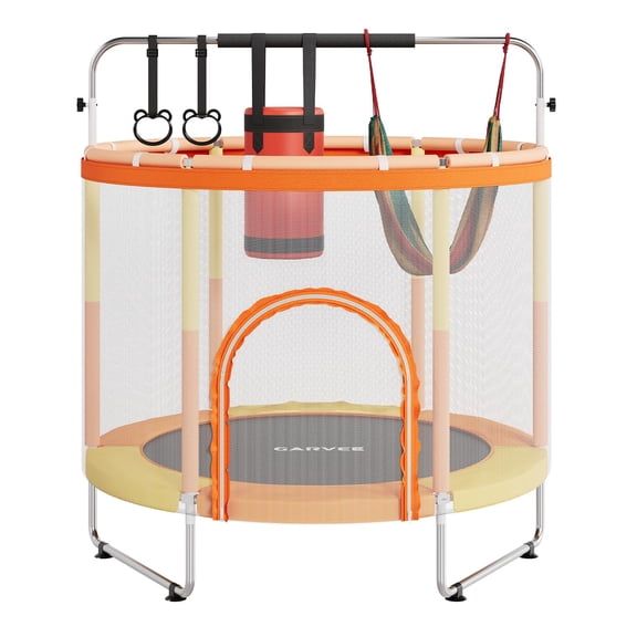 Safe Fun Kids Trampoline 55" Standard Test Method Certified Mini Trampoline with Enclosure Orange + Yellow Orange Yellow
