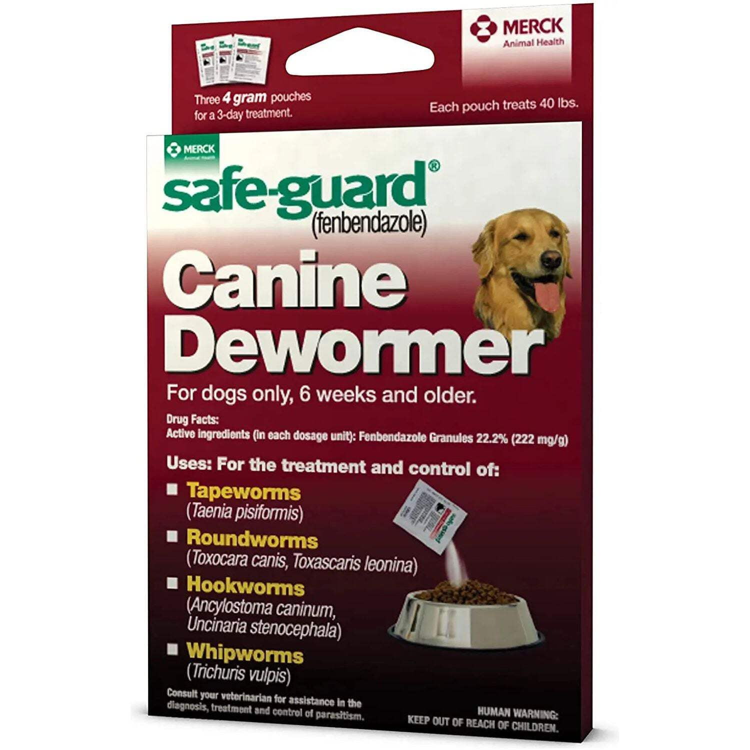 MERCK ANIML HEALTH EQUINE Safe-Guard Panacur (fenbendazole) K9 Dogs 40 lbs 4gm 3-Pack