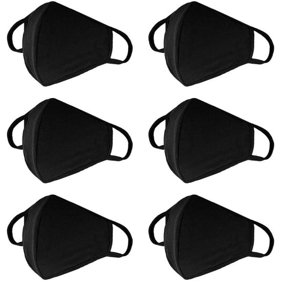 Safe Handler Adult 3 Ply Reusable Cotton Face Cover ,Washable Face Cover, Black (Pack of 6)