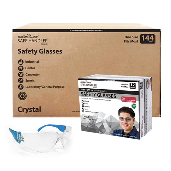 Safe Handler Clear Lens Blue Temple Safety Glasses For Men/Women (Pack of 144)