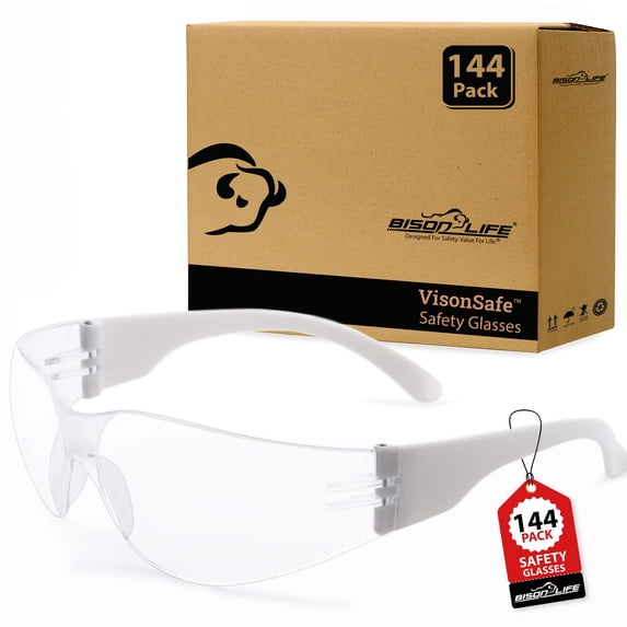 Safe Handler Clear Lens White Temple Safety Glasses For Men/Women (Pack of 144)