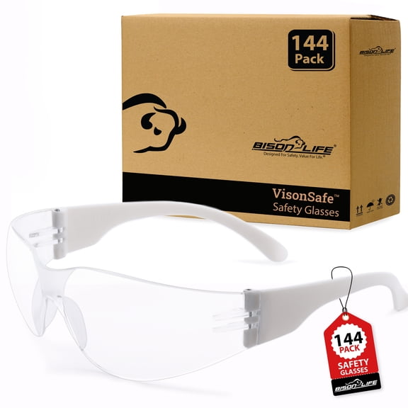 Safe Handler Clear Lens White Temple Safety Glasses For Men/Women (Pack of 144)