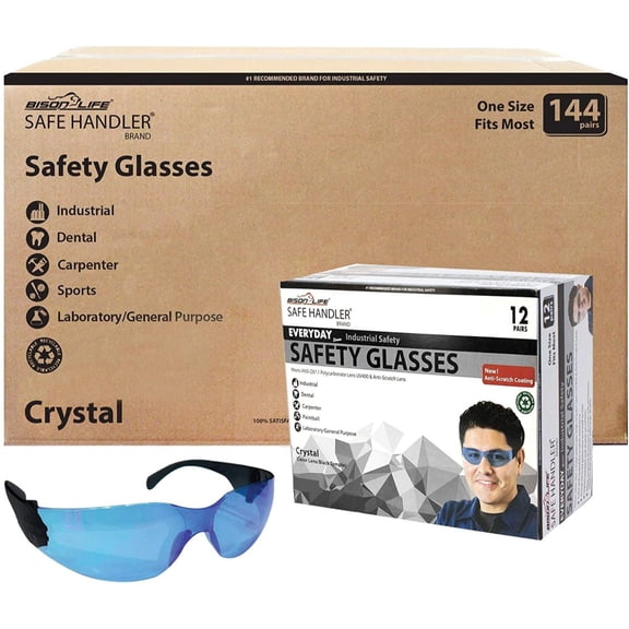 Safe Handler Crystal Blue Lens Black Temple Safety Glasses For Men/Women (Pack of 144)