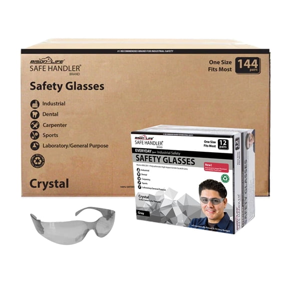 Safe Handler Crystal Full Color Grey Safety Glasses For Men/Women (Pack of 144)