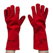 Safe Handler Deluxe 16" Leather Welding Gloves, 1 Pair, Heat Resistant Insulated Long Sleeve, Red