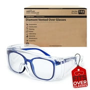 Safe Handler Diamont Vented Clear Safety Glasses Over Glasses for Men/Women (Pack of 144), Lightweight Safety Goggles Bulk