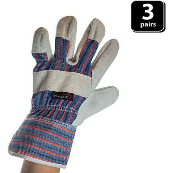 Safe Handler Economy Work Leather Safety Gloves, Heavy Duty Rugged Design, Gray