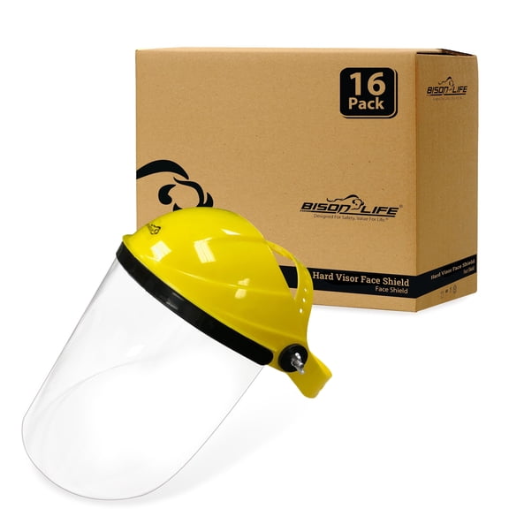 Safe Handler Hard Visor Face Shield, Reusable Lightweight Full Facial Protection , Yellow (16 Pack)