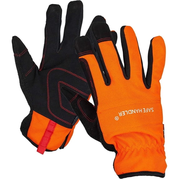 Safe Handler High Visibility Breathable Gloves, Fitted Wrists, Reinforced Palm and Knuckle, Red/Black (1 Pair)