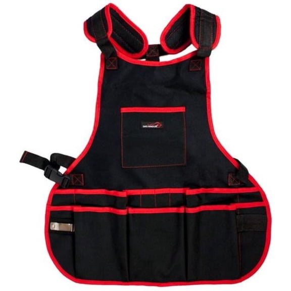 Safe Handler Professional 16 Pocket Tool Apron - Fully Adjustable Work Apron, Heavy-Duty Waterproof 600D Canvas, Black/Red