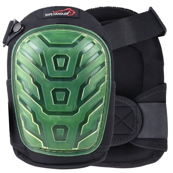 Safe Handler Professional Crystal Gel Knee Pads for Work with Soft Foam and Gel Cushion — Heavy Duty Cap, Reinforced Adjustable Straps, Metal Rivets and Built-in Hang Loops — Perfect for Construction