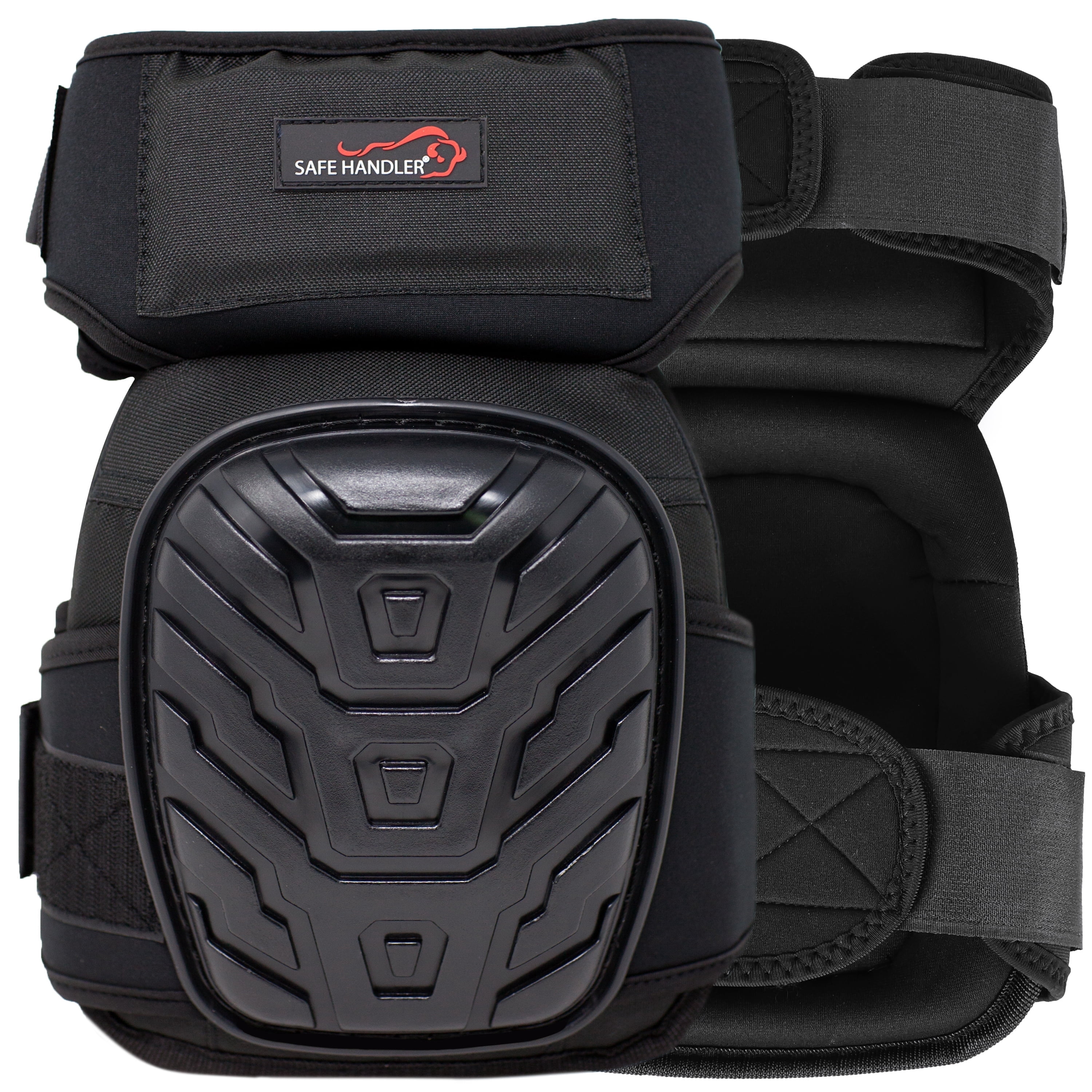 Safe Handler Professional Extra Long Crystal Gel Knee Pads with Heavy Duty Foam Padding, Strong Double Straps, 1 Pair