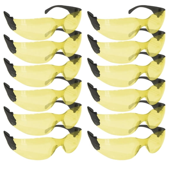 Safe Handler Protective Yellow Lens Black Temple Safety Glasses For Men/Women (Box of 12)