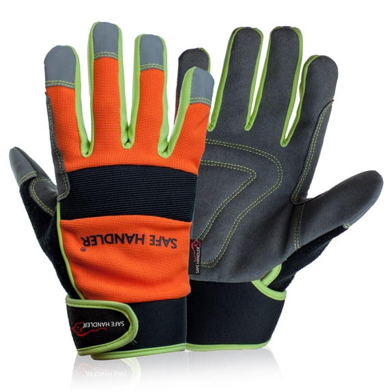 SAFE HANDLER Reflect Pro High Visibility Work Gloves Firm Grip Adjustable Wrist Comfortable Safety Gloves Gray Orange L XL 1 Pair