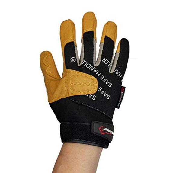 Safe Handler Reinforced Leather Gloves, Suede Leather Padding, Sung-Fit, Yellow (1 Pair)