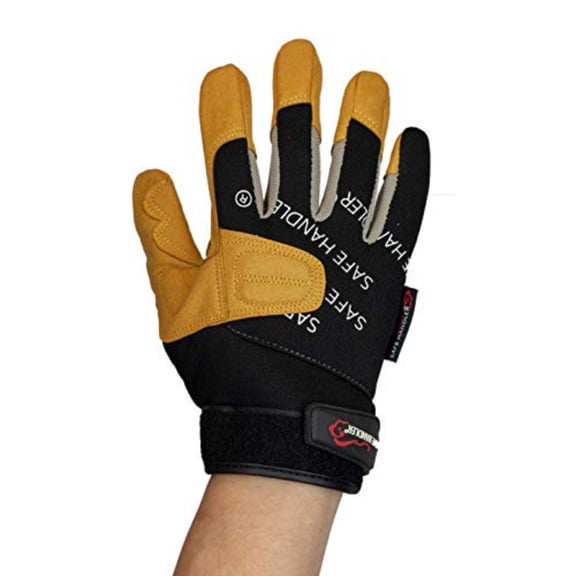 Safe Handler Reinforced Leather Gloves, Suede Leather Padding, Sung-Fit, Yellow (1 Pair)