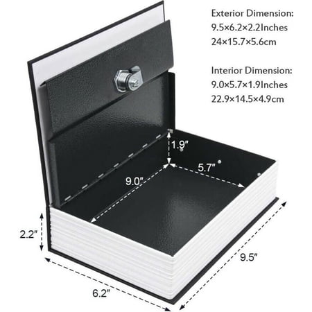 Safe Lock Box Book Vault Metal Fire Proof Secret Money Hidden Gun Cash with Key