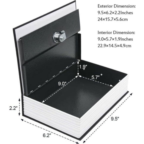 Safe Lock Box Book Vault Metal Fire Proof Secret Money Hidden Gun Cash with Key