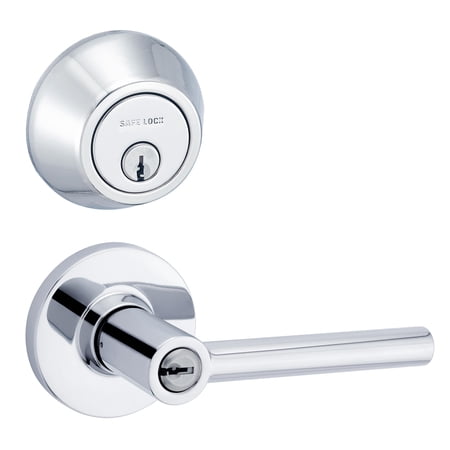Safe Lock - Reminy Lever, Keyed Entry Lever and Single Cylinder Deadbolt Combo Pack, Polished Chrome Finish