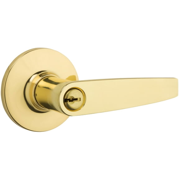 Safe Lock - Winston Lever, Entry Door with Lock and Key, Polished Brass Finish