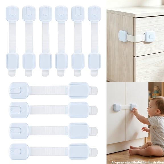 10 Pack Safety Locks, Adjustable Cabinet Locks, NoDrill Drawer Locks, MultiPurpose Safety Straps, Household HomeSafety Latches for Cabinets, Drawers, Refrigerator, Dishwasher