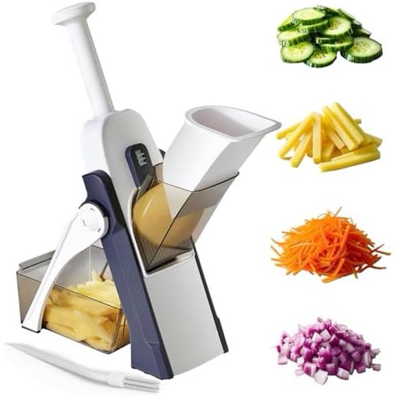 Safe Mandoline Slicer for Kitchen, Potato Slicer, All in 1 Vegetables Slicer and Chopper, French Fry Cutter, Adjustable Thickness, Dishwasher Safe Chopping Artifact Gift (Blue)