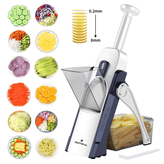 ONCE FOR ALL Safe Mandoline Slicer Vegetable Cutter, Potato Slicer, All in 1 Vegetables Slicer and Chopper, French Fry Cutter, Adjustable Thickness, Dishwasher Safe