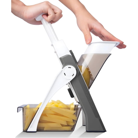 Safe Mandoline Vegetable Chopper With Container for Kitchen, Professional, More with 30+ Presets & Thickness Adjuster, Faster Food Slicer Gadgets for Onion,Potato - Gray