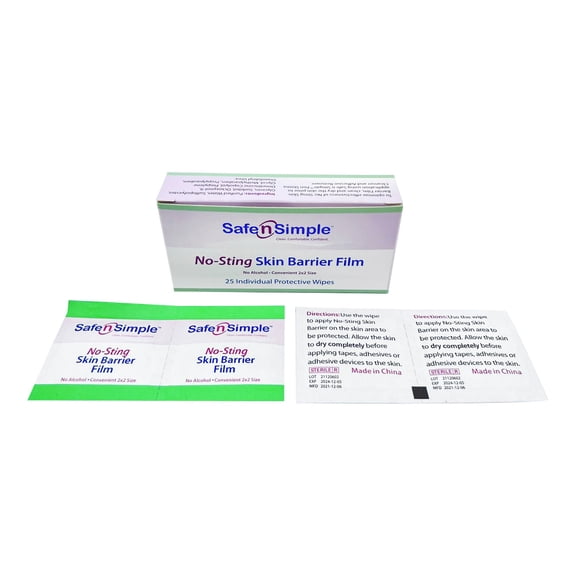 Safe N Simple No-Sting Skin Barrier Wipe Sterile 25 per Box SNS80725