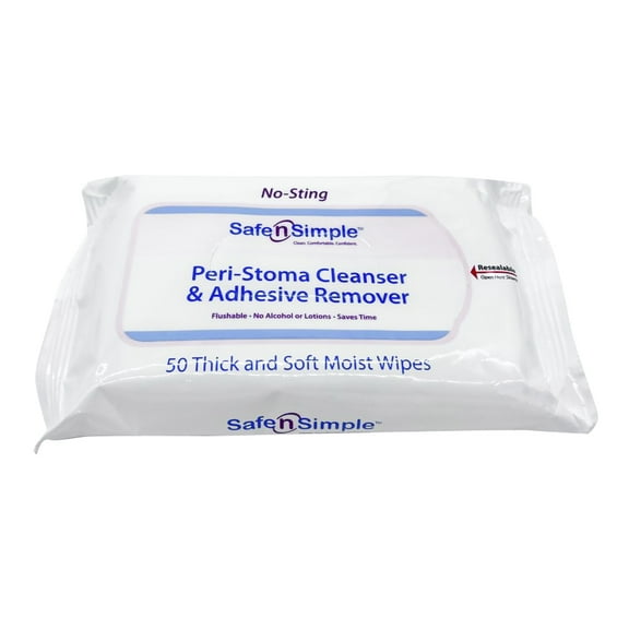 Safe N Simple Peri-Stoma Adhesive Remover Wipes, 5 x 7 Inch, Pack of 50, 10 Pack