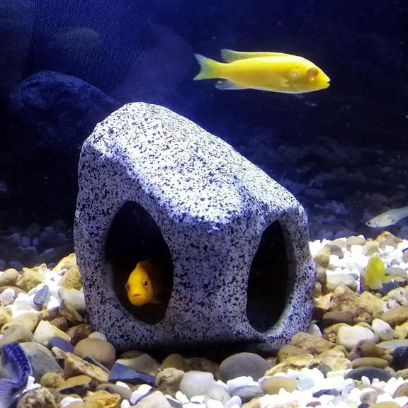 Aquarium Hideaway Rock Cave for Aquatic Pets, Ceramic Fish Tank Ornament Decor Stone for Betta