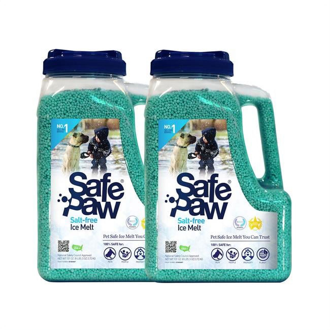 Safe Paw Pet Safe Ice Melt, 100% Salt and Chloride free with Traction Agent, Non-Toxic, Fast Acting, Lasts 3X Longer – 8 Lbs, 2 Pack
