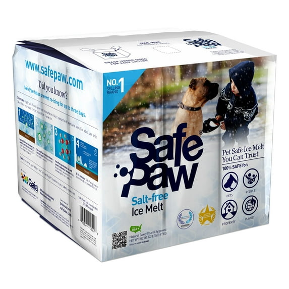 Safe Paw Pet Safe Ice Melt, 100% Salt and Chloride free with Traction Agent, Non-Toxic, Fast Acting, Lasts 3X Longer – 22 Lbs