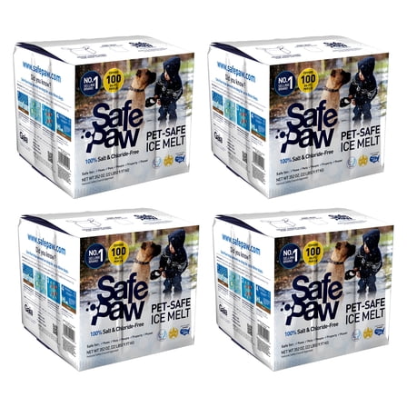 Safe Paw Pet Safe Ice Melt, 100% Salt and Chloride free with Traction Agent, Non-Toxic, Fast Acting, Lasts 3X Longer – 35 Lbs, 4 Pack