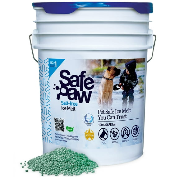 Safe Paw Pet Safe Ice Melt, 100% Salt and Chloride free with Traction Agent, Non-Toxic, Fast Acting, Lasts 3X Longer  35 Lbs