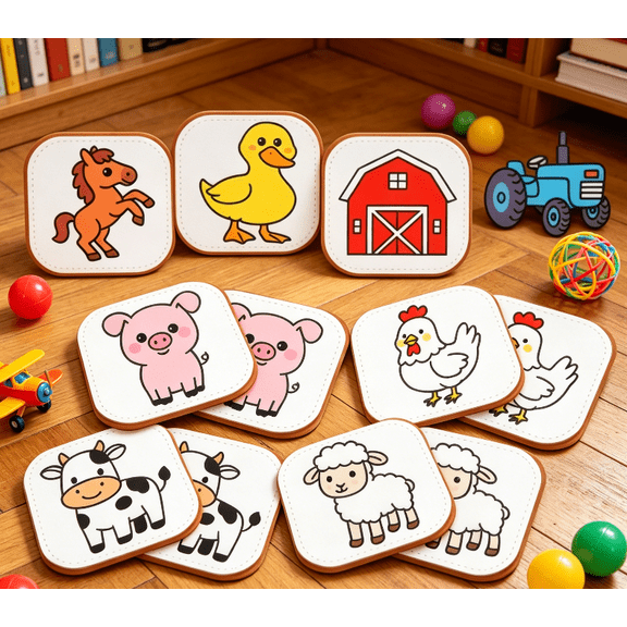 Safe Play Felt Cards, Fun Farm Animal Matching Set, Portable Quiet Game, Comfortable Size for Grasping
