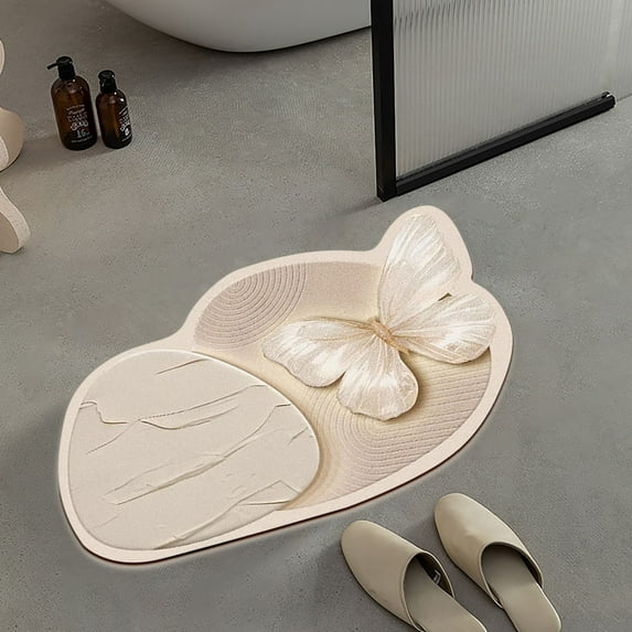 Safe Retro Butterfly Diatomite Non Slip Rug, Realistic Pattern Non-Slip Absorbent Mat, Vintage Quick Dry Absorbent Door Mat, Easy to Clean Absorbent Rug for Living Room Bedroom Kitchen, Bathroom